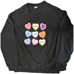 Candy heart‎ Black Crew Neck Teacher Sweatshirt Size Large, Valentines, School